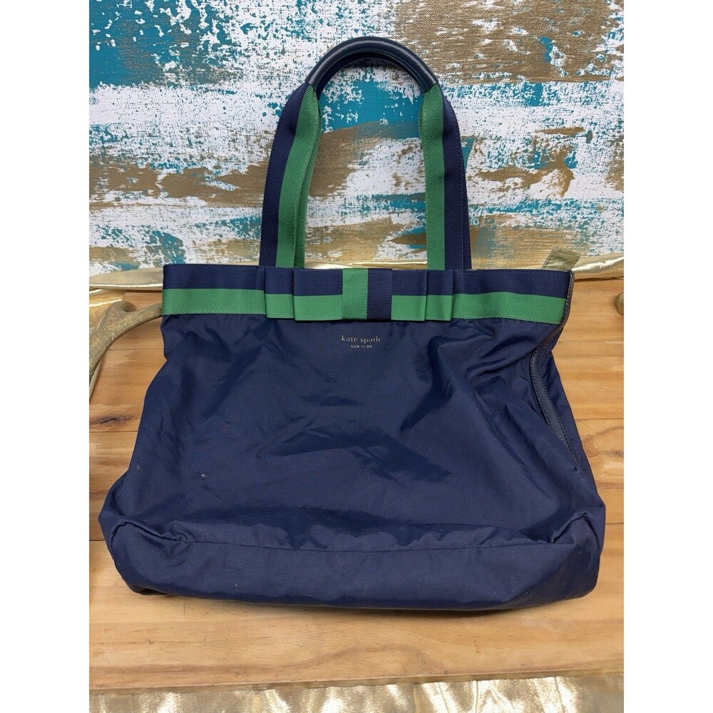 Vintage Kate Spade New York Navy Green Bow Canvas Tote